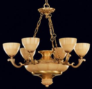 Alabaster chandelier - Satin+Brown Patina Chandelier