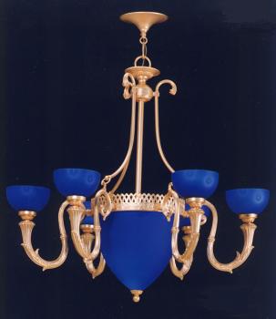 Crystal chandelier - Mat gold chandelier-Hand Blown Blue Cobalt Glass