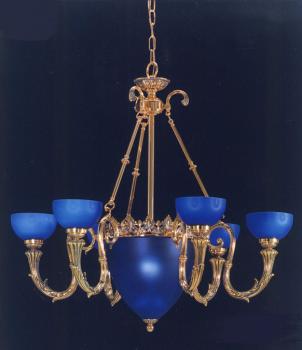 Crystal chandelier - Gold + Blue Patina Chandelier-Hand Blown Blue Glass